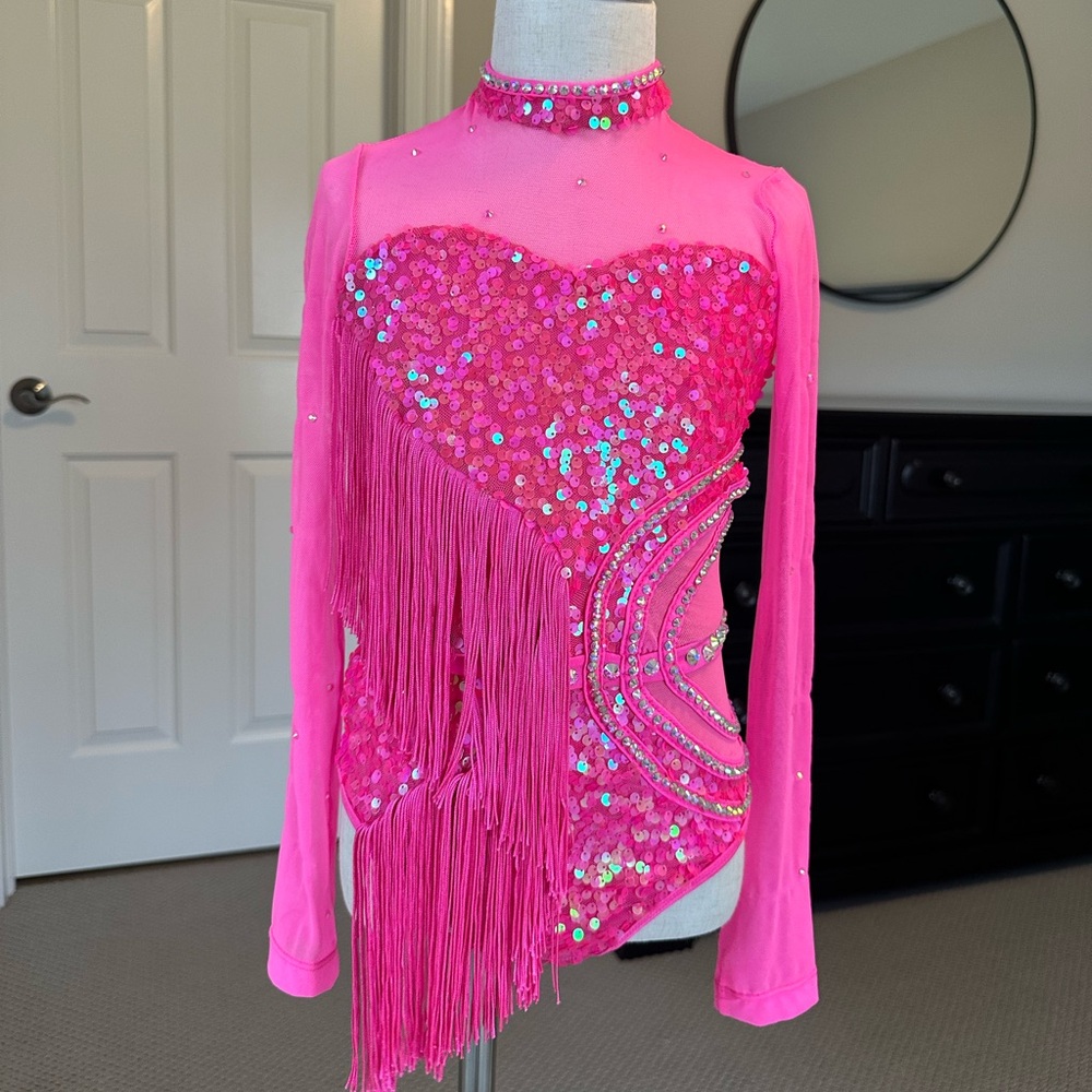 Hot pink jazz costume! Custom stones were added for extra sparkle! Size MC, 8/9.